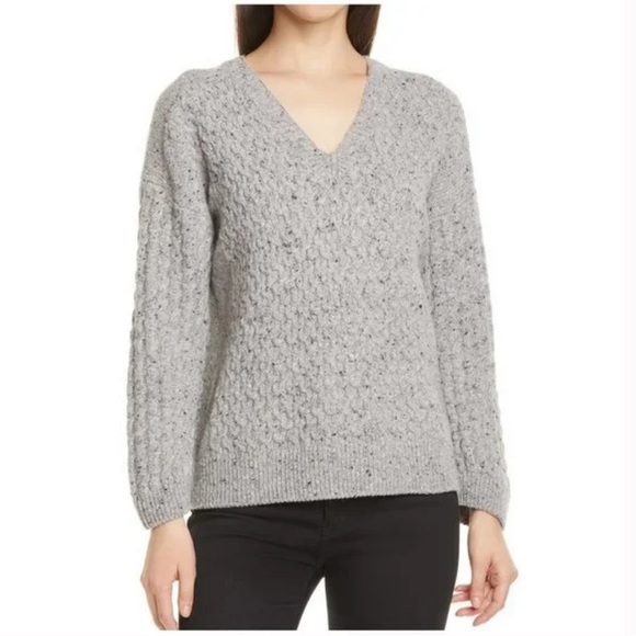 Vince Sweaters - Vince Mini Cable Knit V-neck Merino Wool Blend Sweater In Light Mist